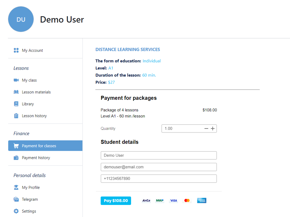 payment at armenian language school barev