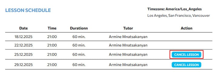 lesson cancelation armenian language school barev